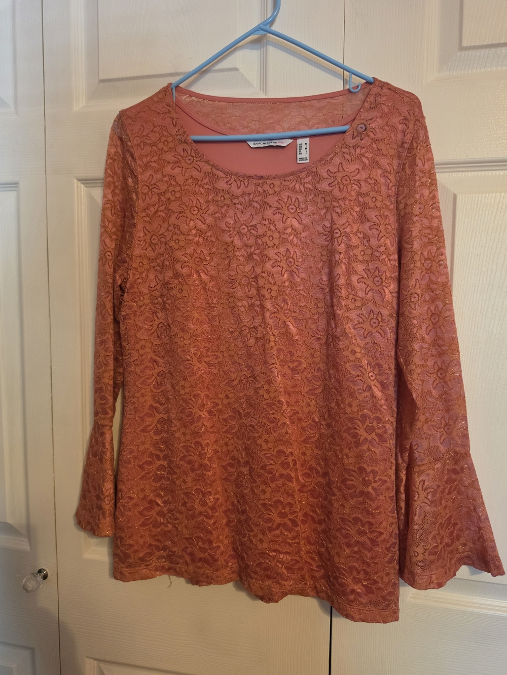 Isaac Mizrahi Pink Lace Bell Sleeve Tunic